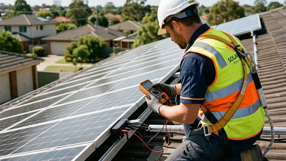 Técnico de Sanes Ingeniería instalando placas solares en tejado